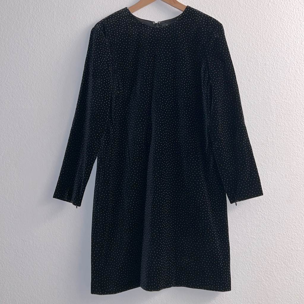 New Theory Wynter Black/White Dot Long Sleeve Velvet Dress Size 10